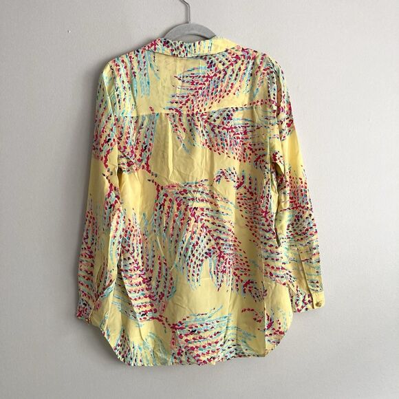 Lilly Pulitzer 100% Silk Top Yellow Printed Long Sleeve Blouse Colorful Size Med - Picture 7 of 12
